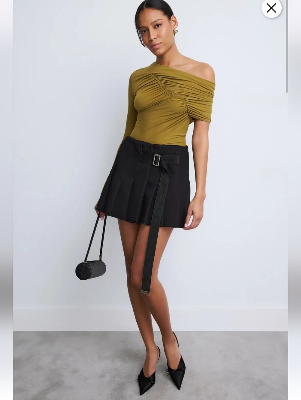 PLAN C PLEATED BUCKLED MINI SKIRT SIZE 10 MSRP $680 MADE IN ITALY